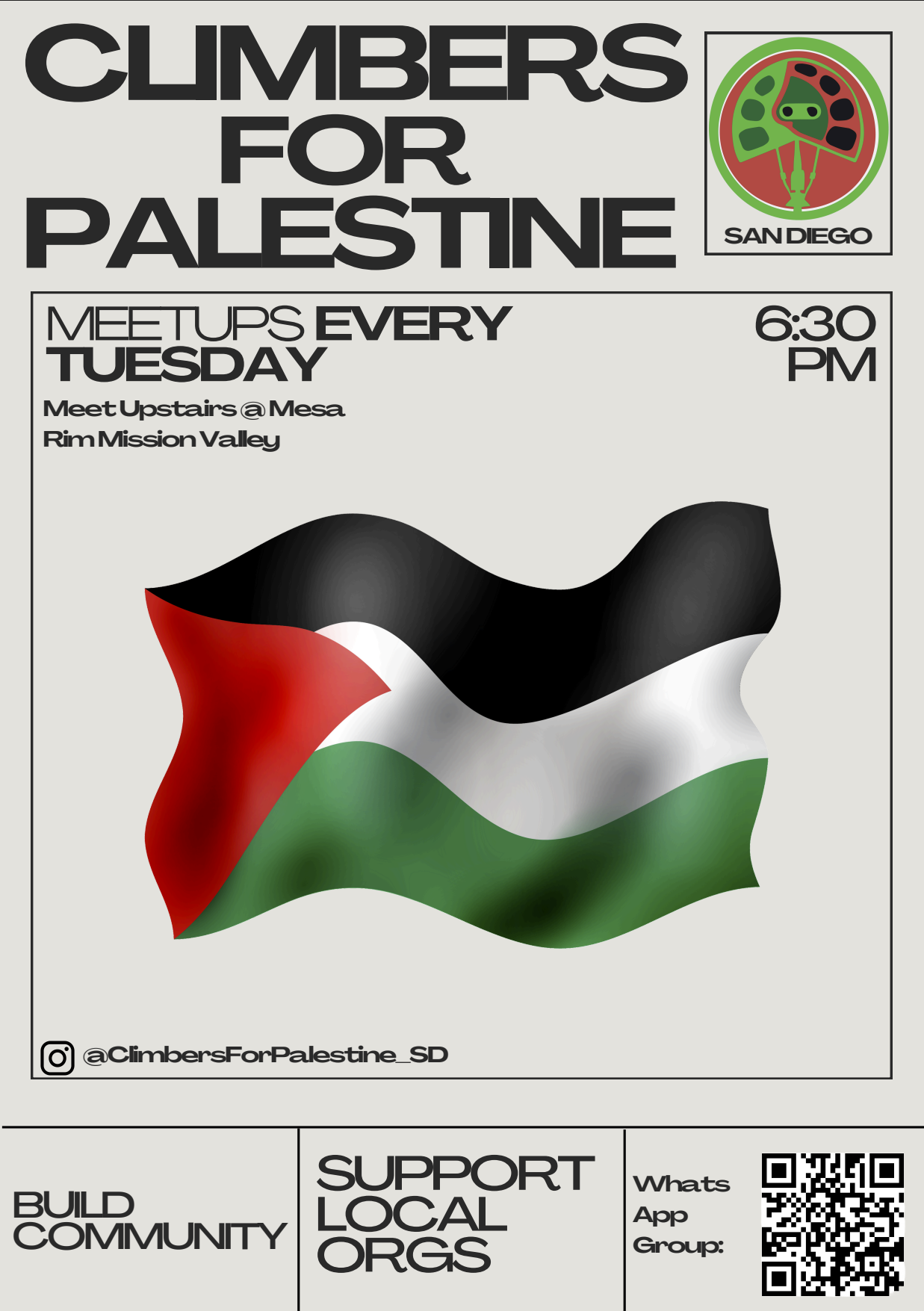 Climbers for Palestine meetup flier
